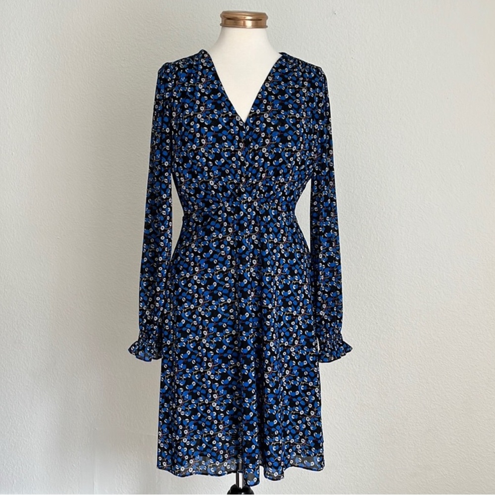 CAbi | 5772 The Ten Floral Midi Ruffle Cuff Mesh Dress Small Long Sleeve